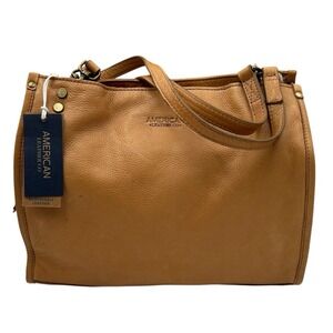 American Leather Co. Lenox Satchel Leather Bag 10X13X6" Tan-Brown Triple Entry